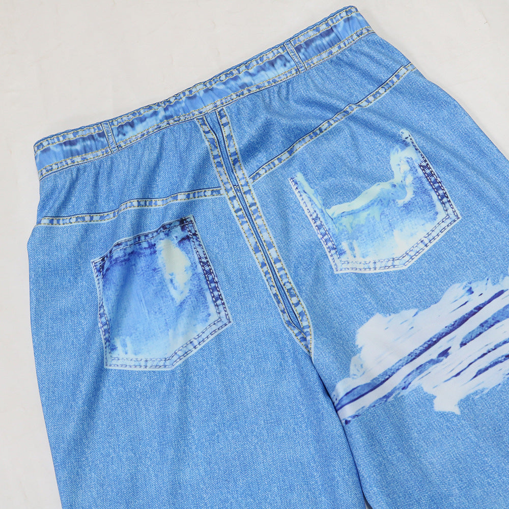 Sexy Fashion Print Strap Top Slim Flared Trousers Two-Piece Set 15