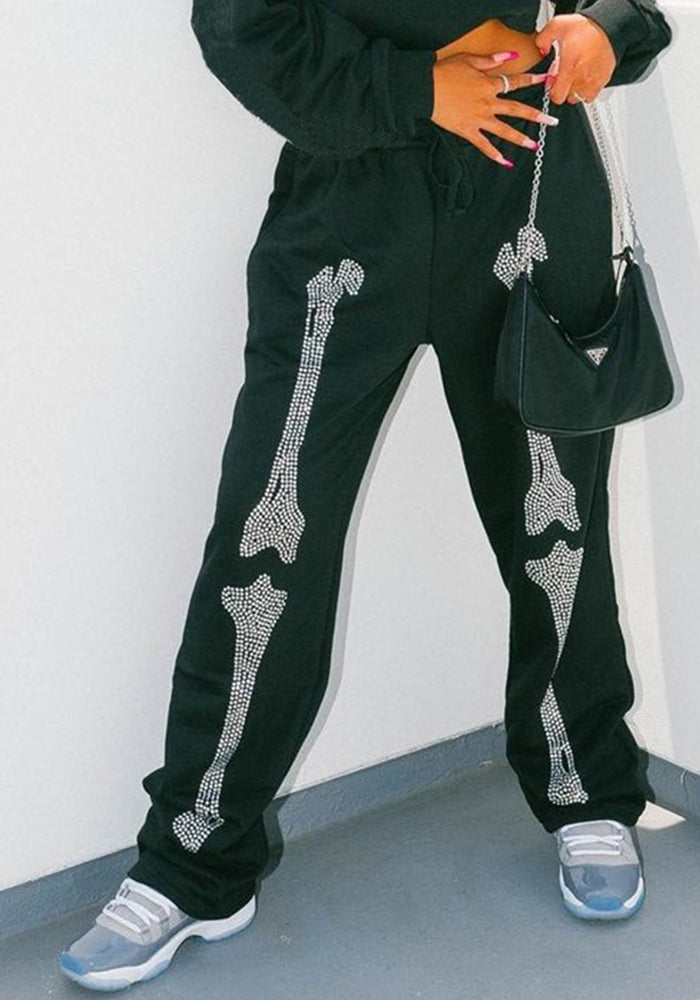 Autumn Women's Fashion Trend Beaded Skull Sweatpants Casual Pants