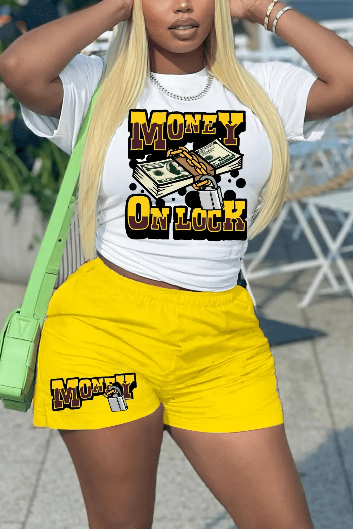 Women cartoon print T-shirt and shorts two-piece set 6