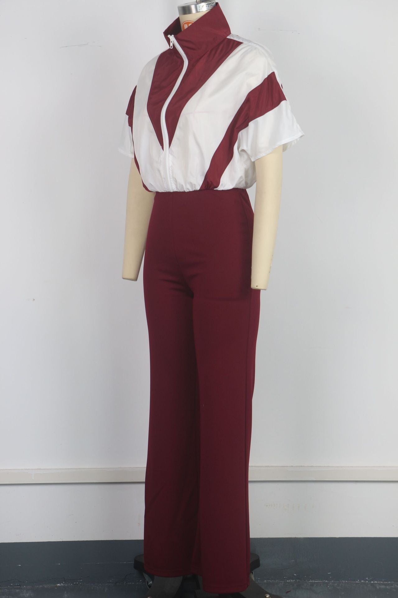 Summer Women's Casual Zipper Patchwork Contrast Jumpsuit 9