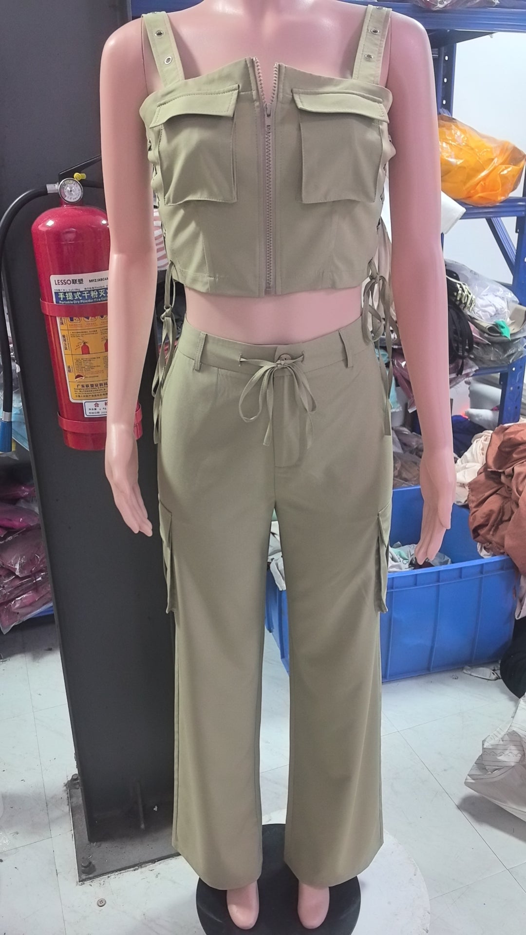 Women Suspender V-neck Top and Pants Two-piece Set 8