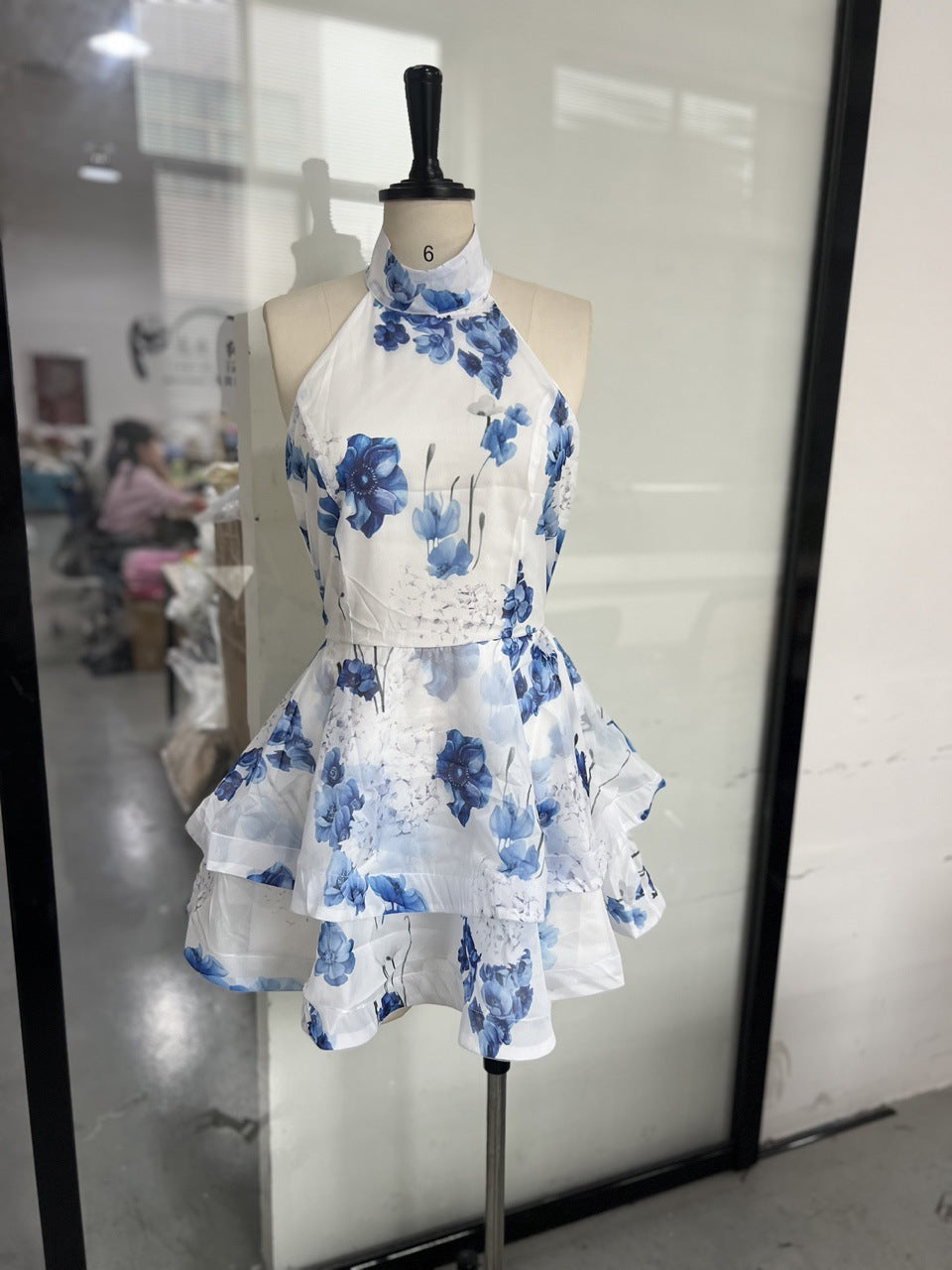 Spring Floral Print Sexy Low Back Halter Neck Bodycon Mini Dress 5