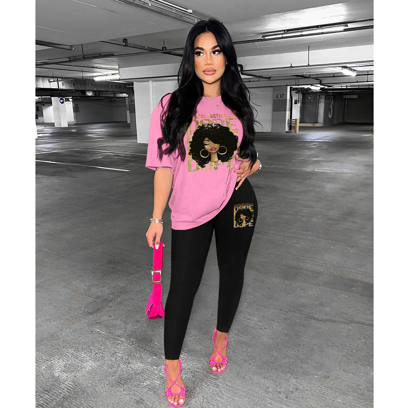 Style Printed Casual Fashion Short Sleeve T-Shirt Pants Women's Two-Piece Set 3