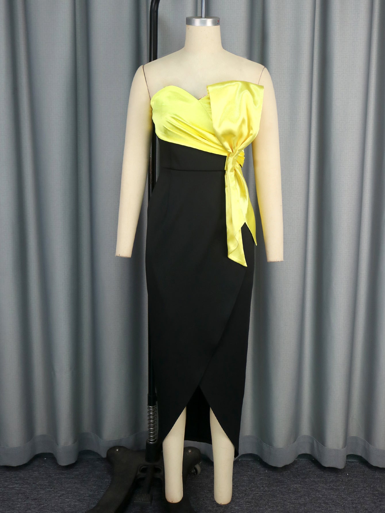 Women Sexy Contrast Strapless Bodycon Bow Evening Dress 7