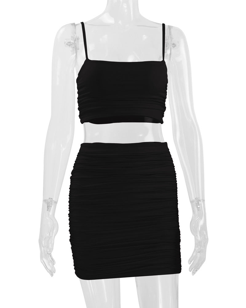 Sexy Camisole Ruched Bodycon Skirt Two-Piece Set For Women 37