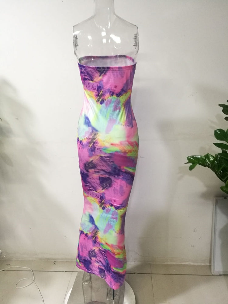 Summer Party Sexy Tie Dye Under-Knee Length Tube Dress
