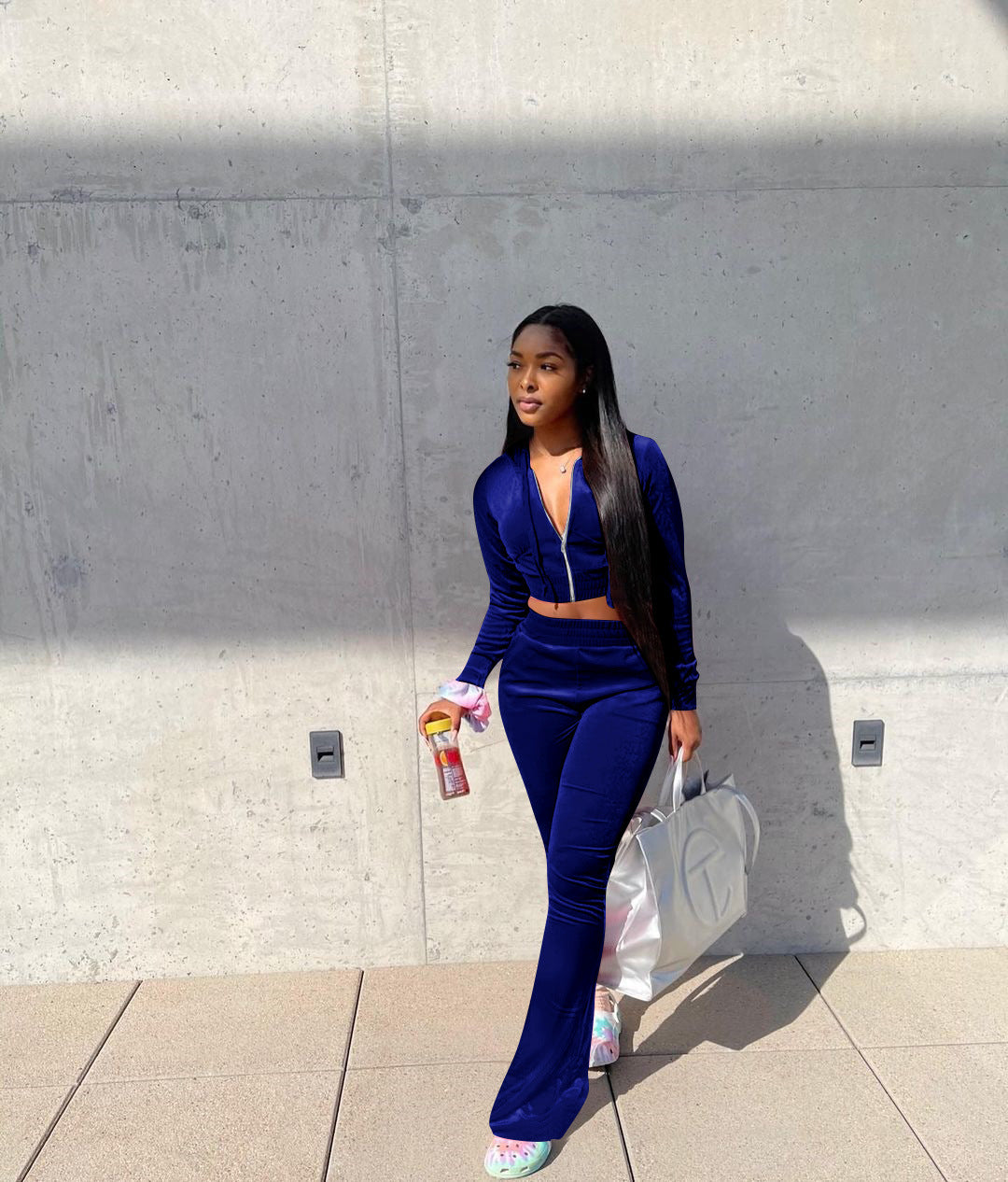 Women's Velvet Hooded Top Wide-Leg Pants Sports Casual Two Piece Set 6