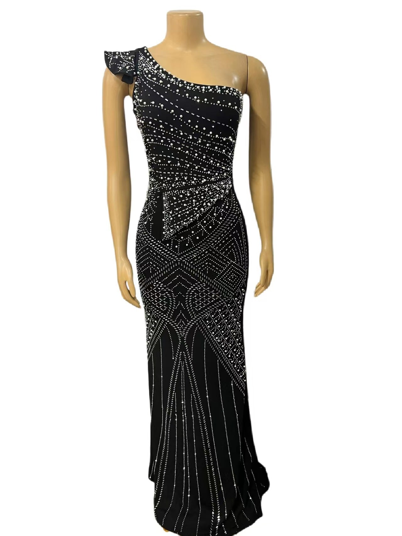 Women Soid Bodycon Slash Shoulder Sequin Dress 5