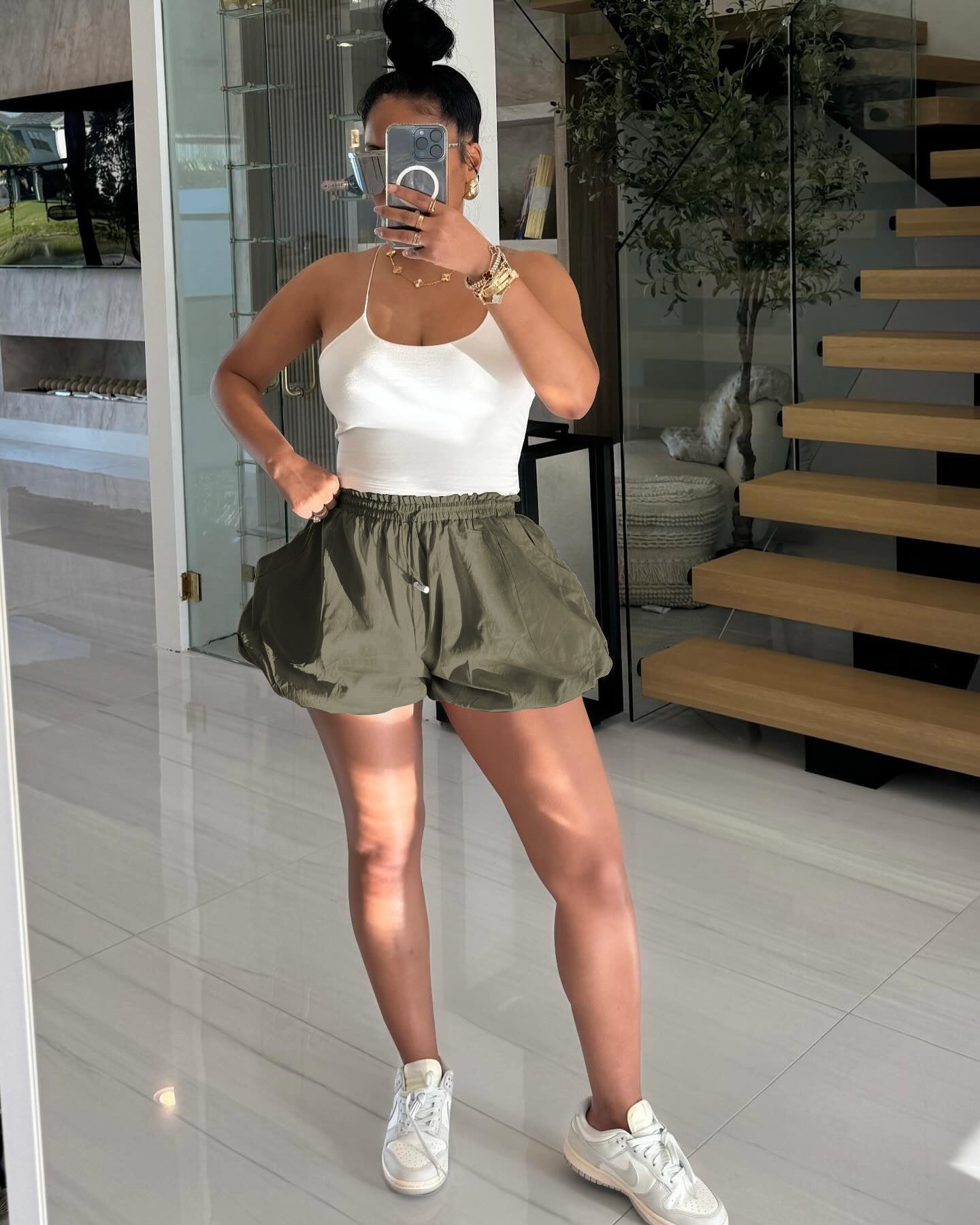 Women Solid Puffy Puff Shorts 4