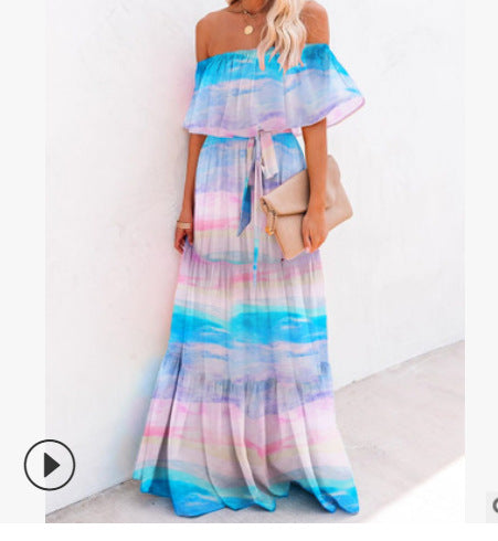 Women's Gradient Color Printed Off Shoulder Maxi Dress 6