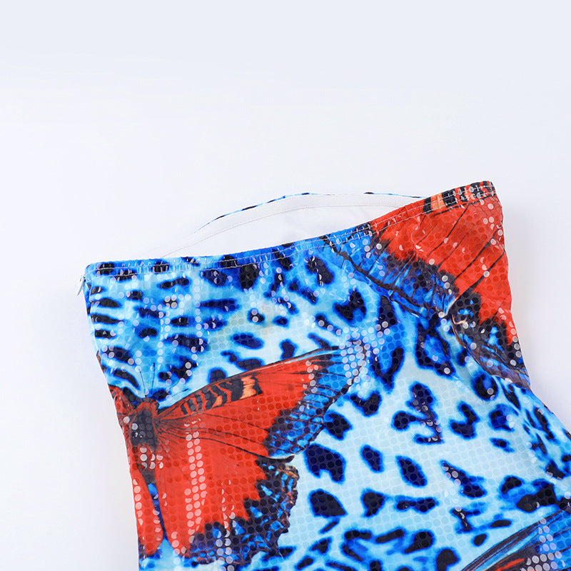 Women Sexy Sequin Strapless Bodycon Dress 19