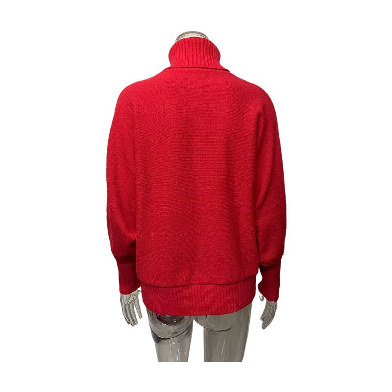 Christmas Turtleneck Women's Autumn And Winter Loose Bat Sleeves Outdoor Wear Knitting Shirt Sweatwear Tops For Women 22
