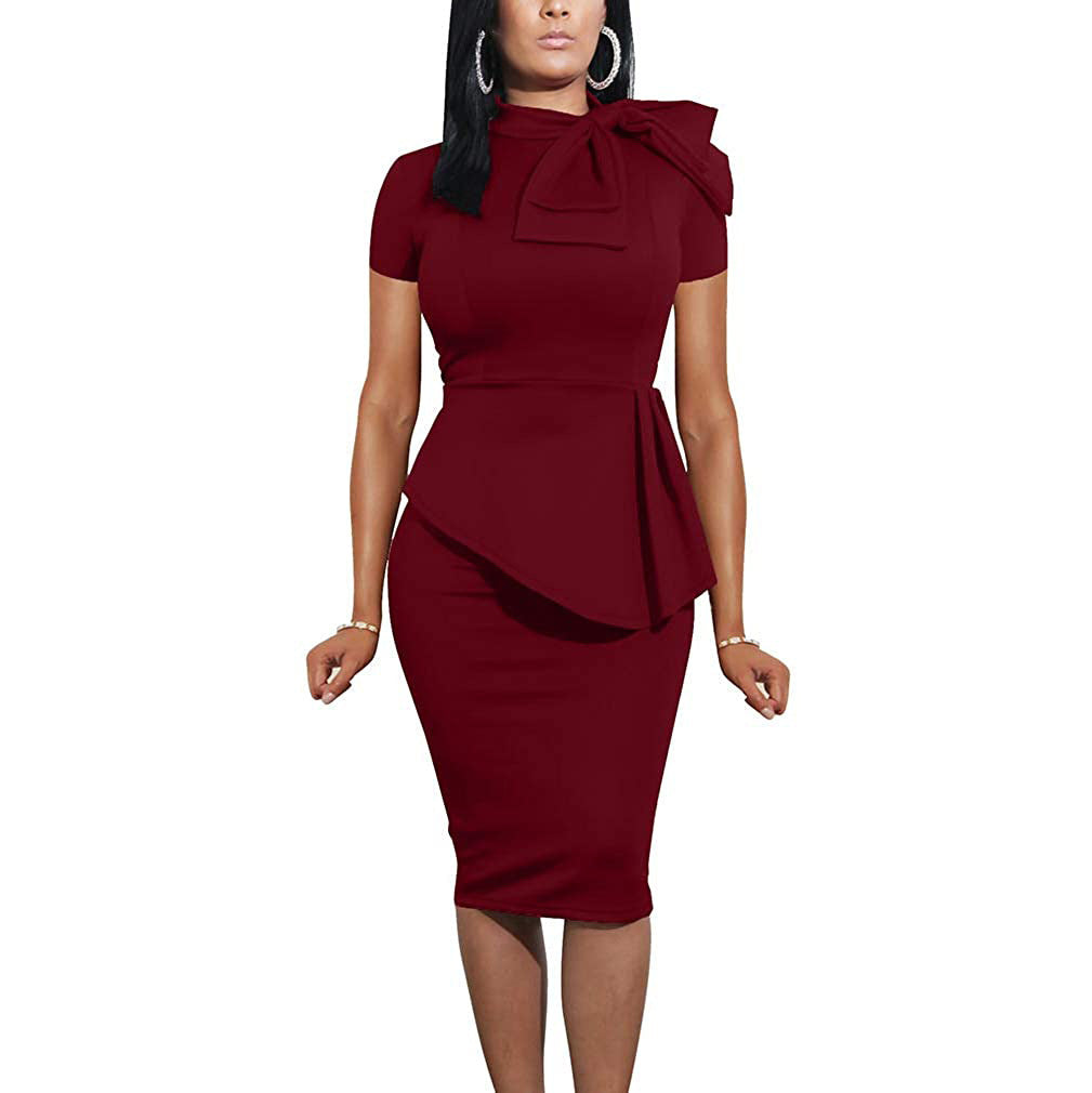 Women Sexy Bowknot Short-sleeved Bodycon Dress 16