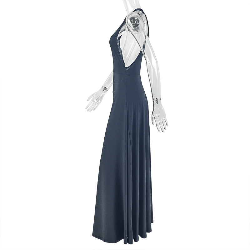 Women Solid Pleated Round Neck Sleeveless Bodycon Dress 14