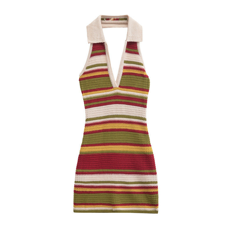 Women Striped Print Sleeveless Mini Dress 3