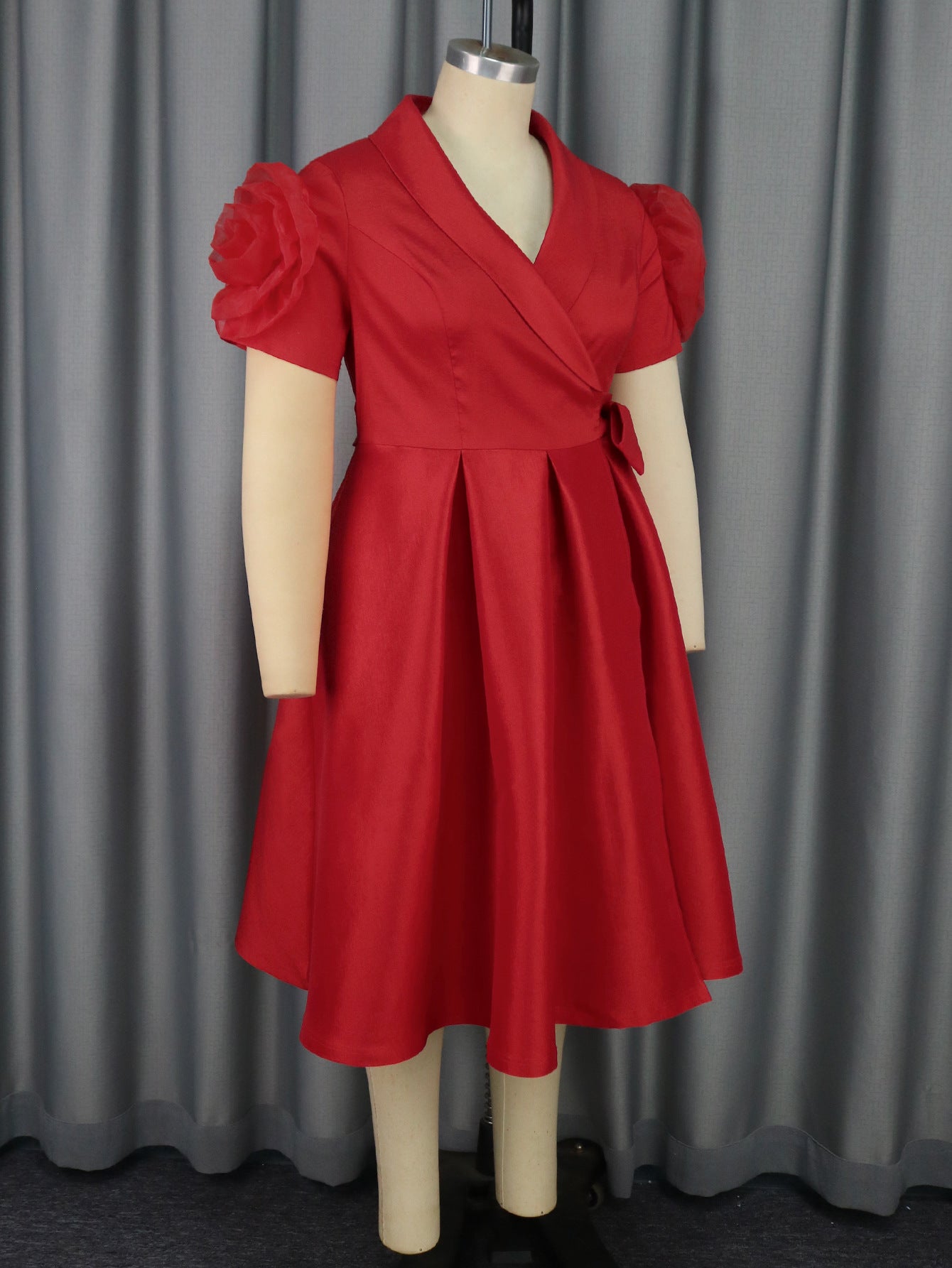 Women Formal Party Flower Sleeve Party Solid Dress 6