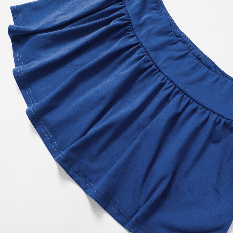 Women's Summer Strapless Low Back Ruffled Casual Two Piece Skirt Set 27