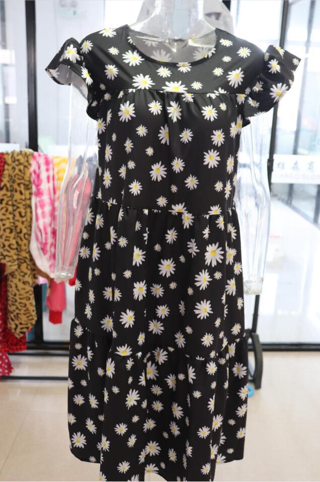 Plus Size Women Summer Dress Round Neck Pink Maple Leaf Casual Beach Dress 39