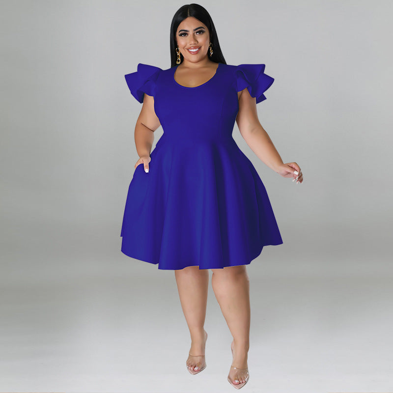 Plus Size Women Ruffles Short Sleeve Dress 8