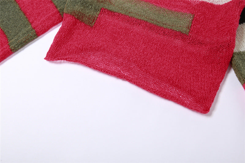 Autumn Women's Casual Contrast Color Knitting Round Neck Street Trendy Long Sleeve Tops For Women 17