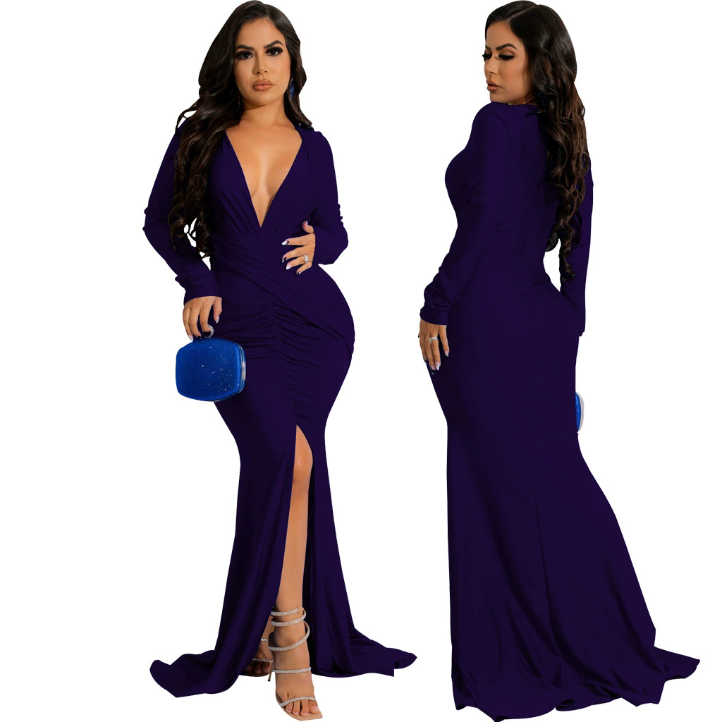 Sexy Fashion Solid Color Nightclub Irregular Wrinkled Dress 6