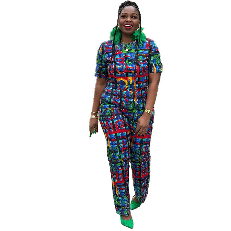 Women Sexy Printed Wide-Leg Stretch Crop Top Two-piece Set 6