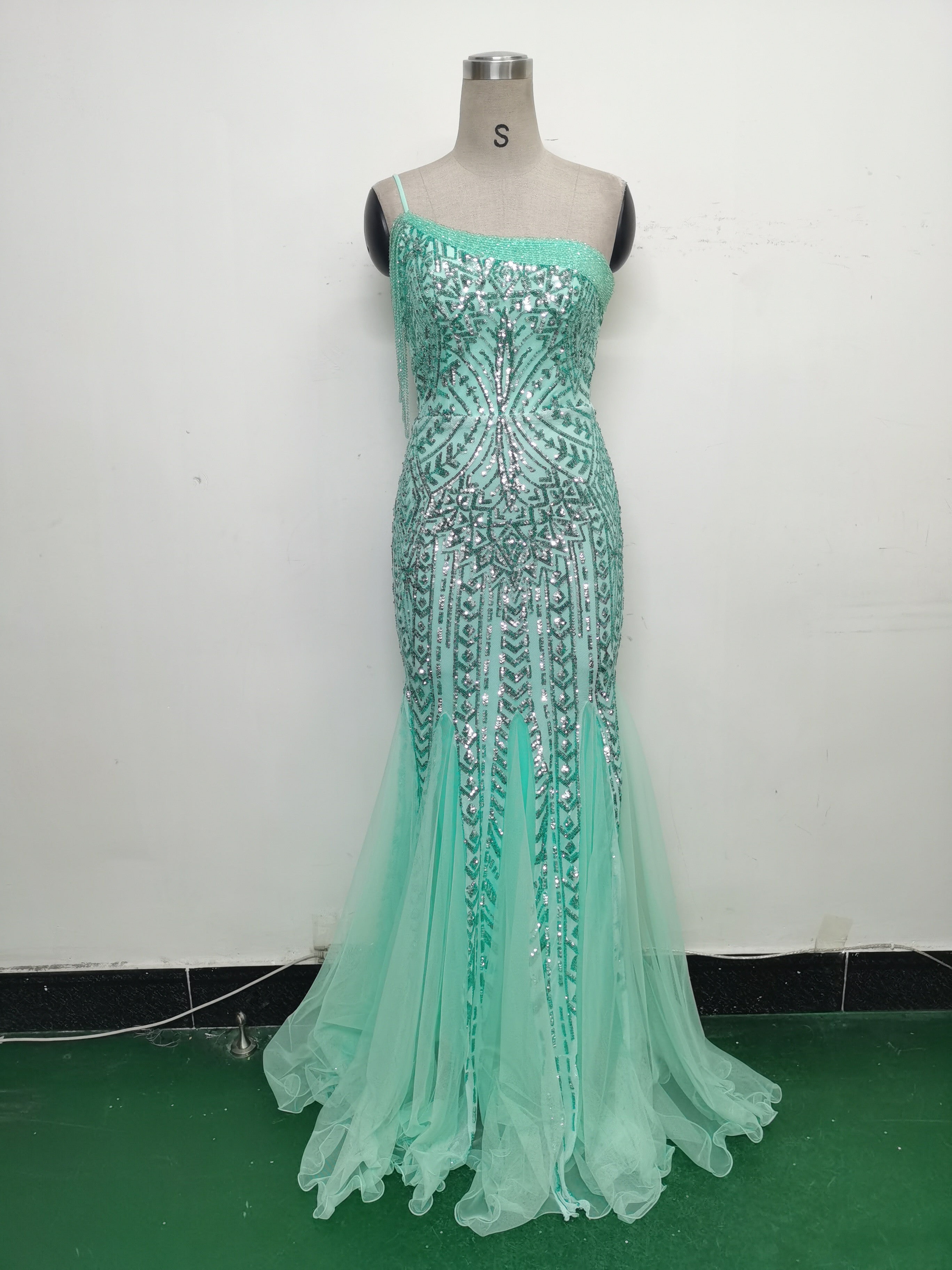 Women gift-ordered sequined mesh evening dress 24