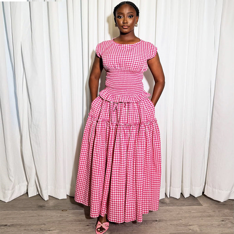 Women Summer Plaid Top and Skirt Two-Piece Set 4