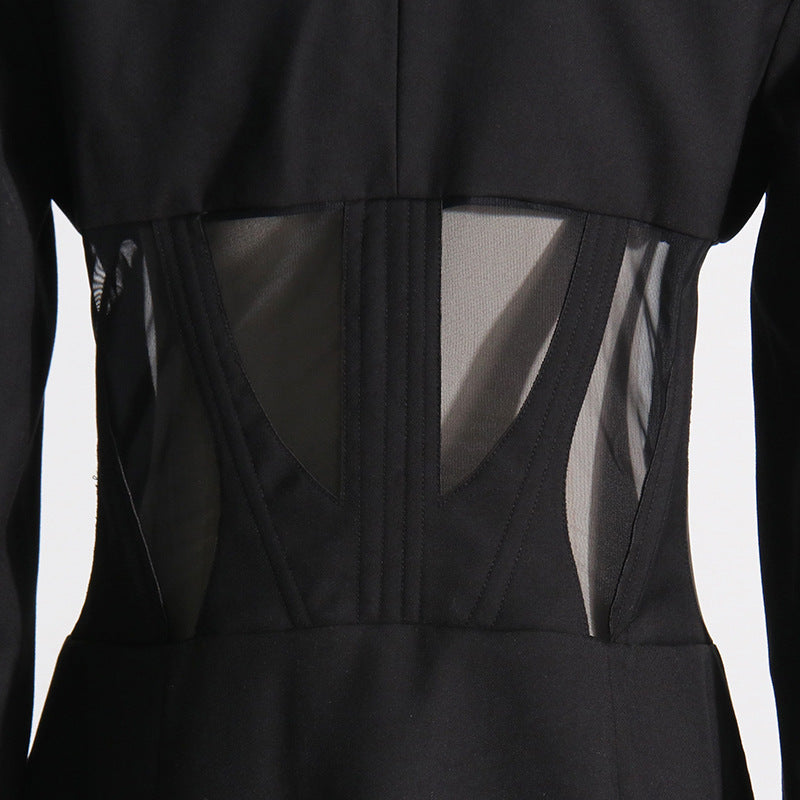 Women Fall French Career Casual mesh Patchwork See-Through Blazer 17