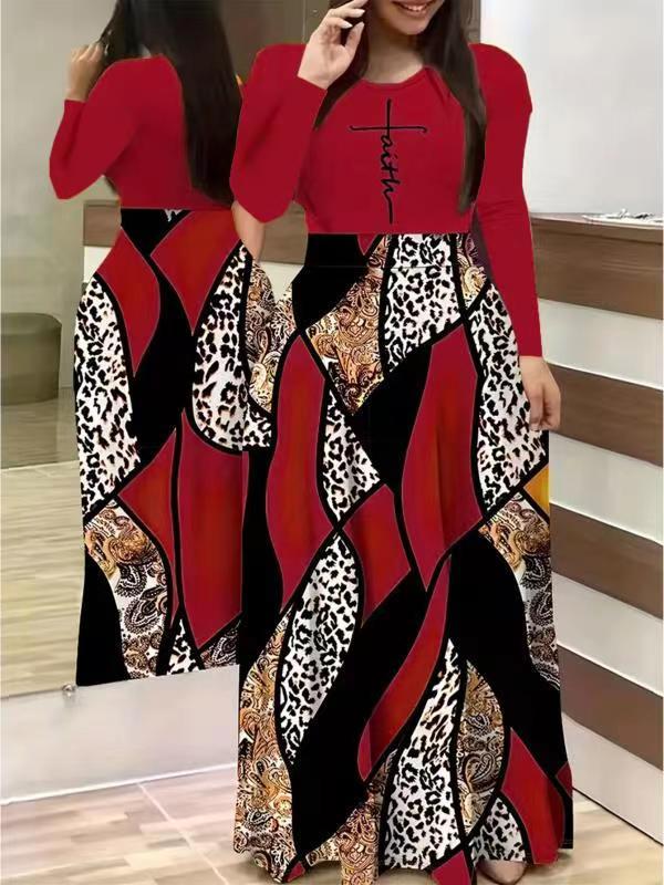 Casual Printed Deep V Half-Sleeve Long Dress 3