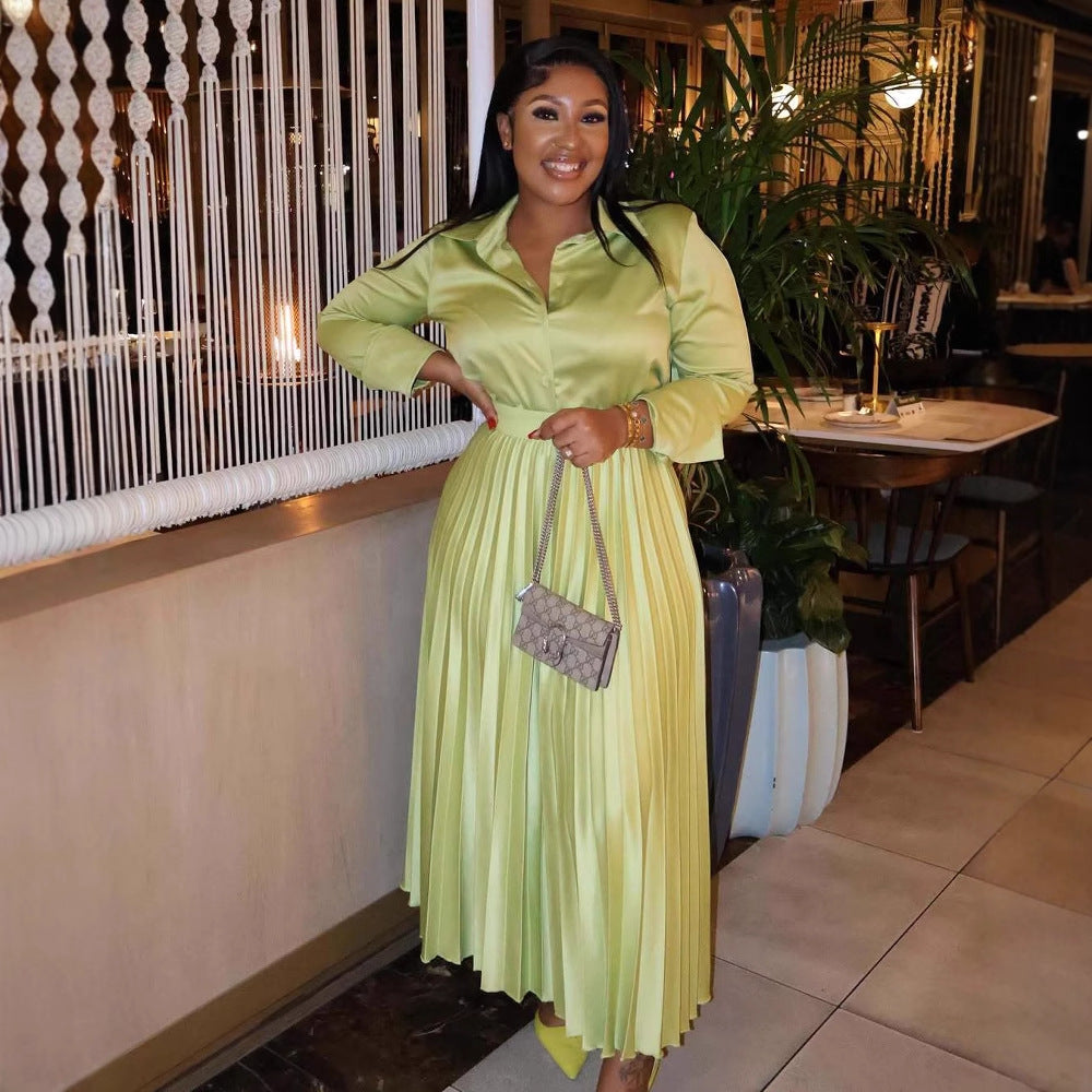 African Women summer long-sleeved pleated skirt two-piece set 5