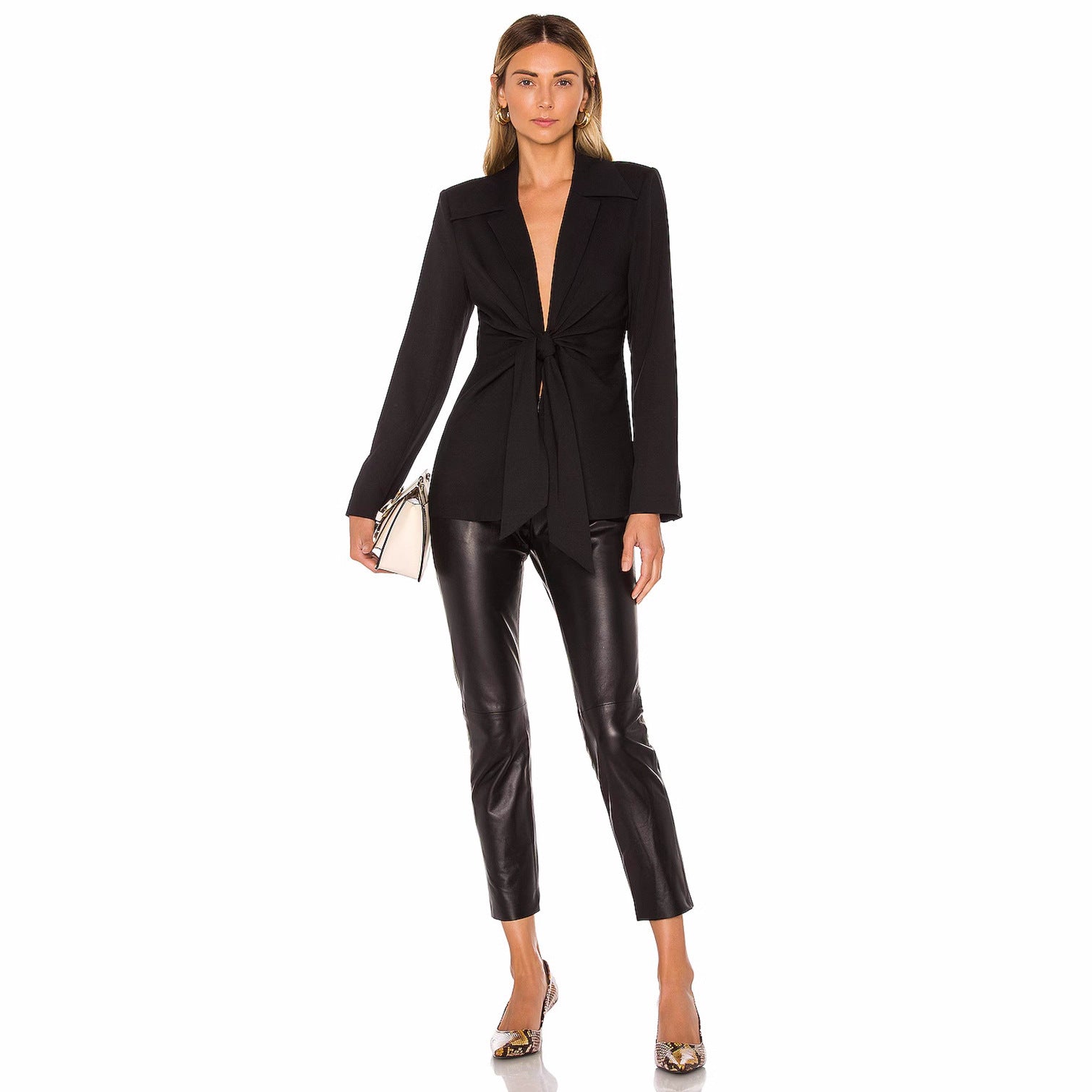 Tie Slim Waist Blazer Autumn Winter Chic Career Turndown Collar Long Coat 7