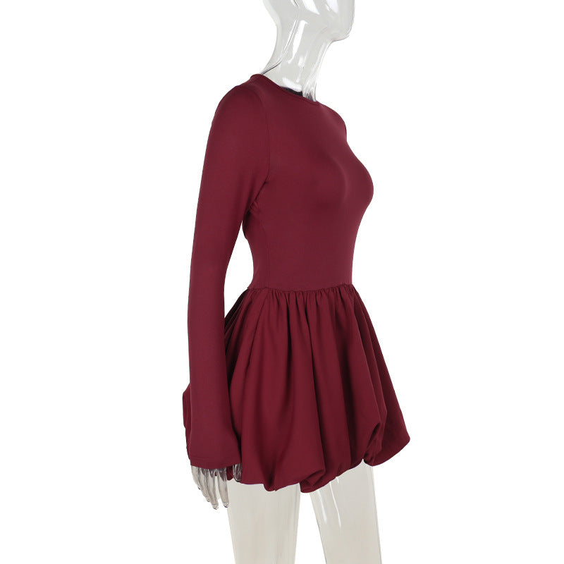 Women Elegant flower bud backless long sleeve dress 8