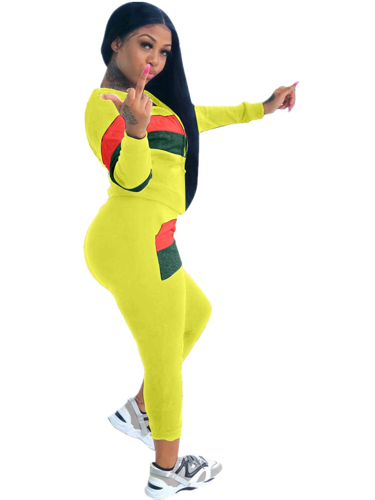 Women Sports Contrast Color Top and Pants Two-piece Set 9