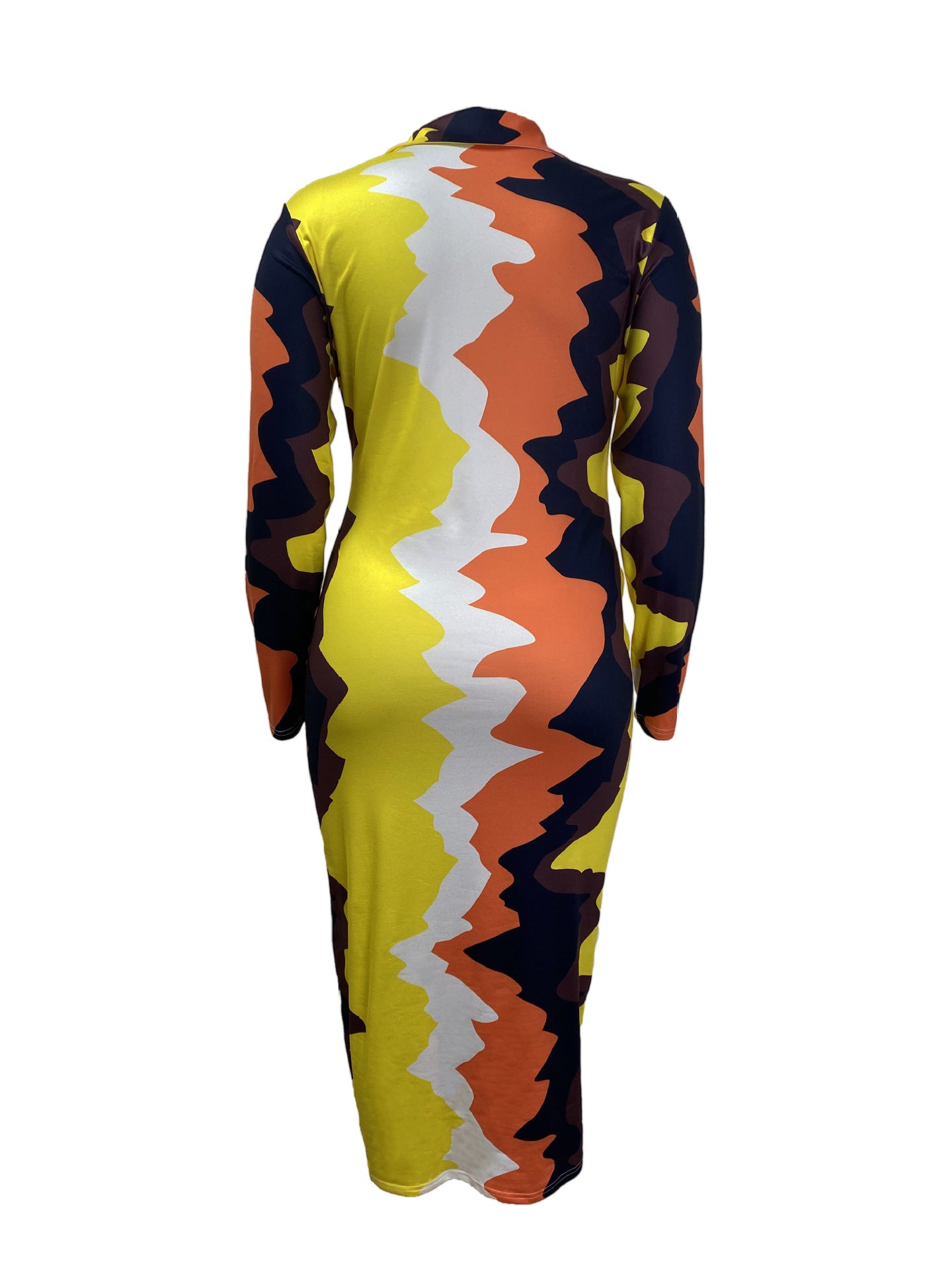 Women's Plus Size Fashion Turndown Collar Print Long Sleeve Slim Dress