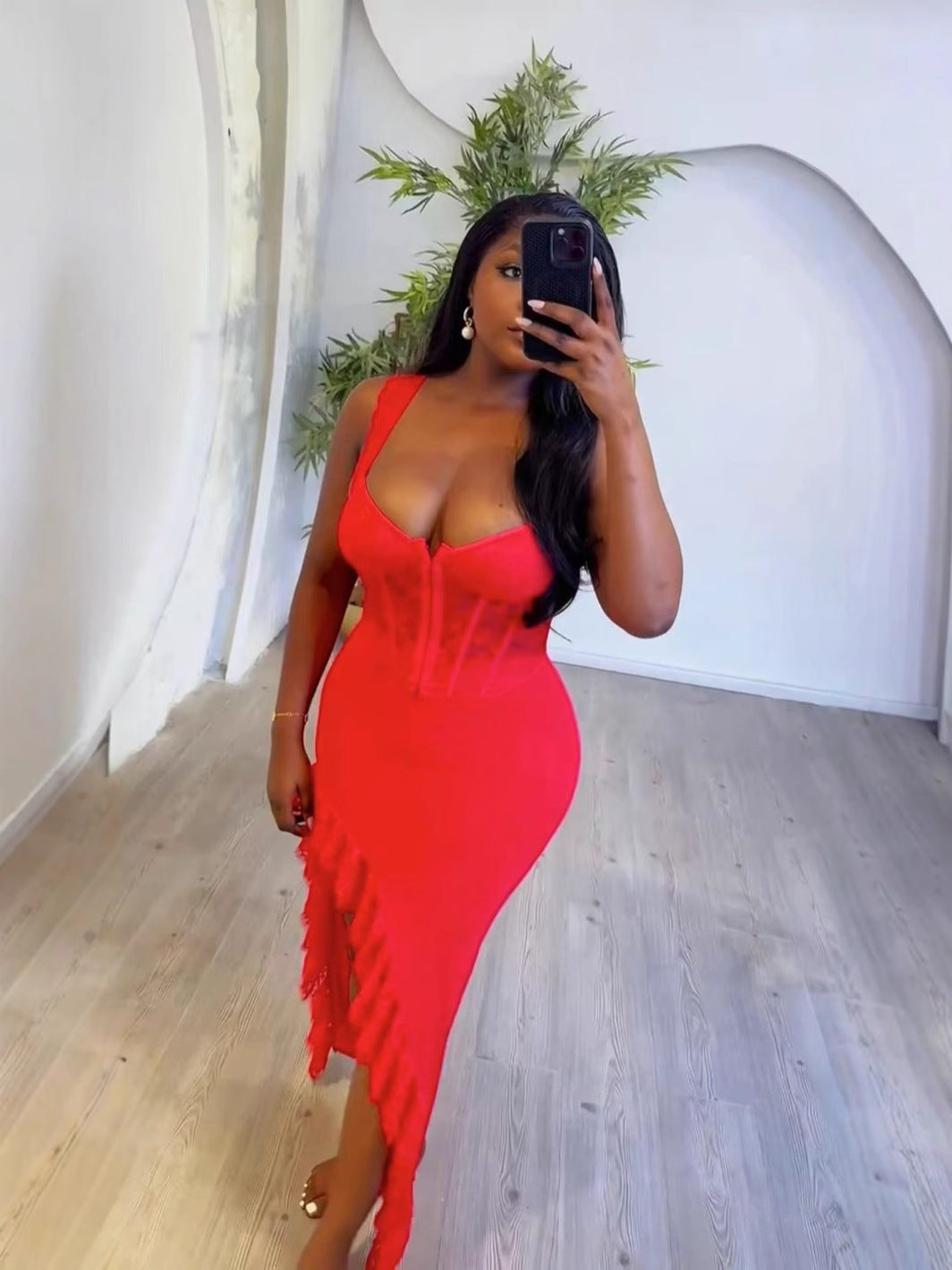 Women Sexy Suspender Vest Sexy Irregular and Skirt Two-Piece Set 4