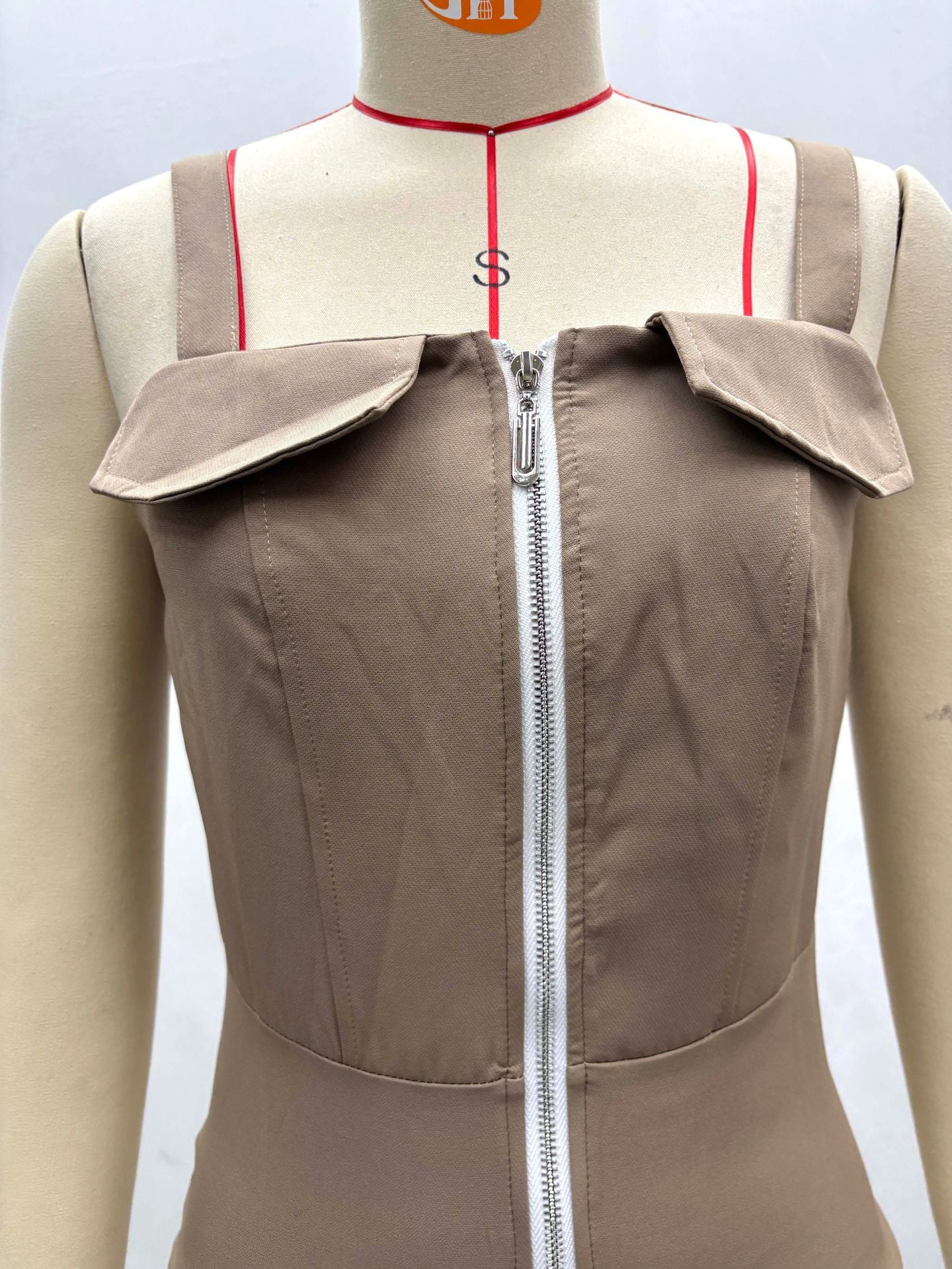 Summer Sexy Zipper Strap Women's Patchwork Pleated Short Dress 14