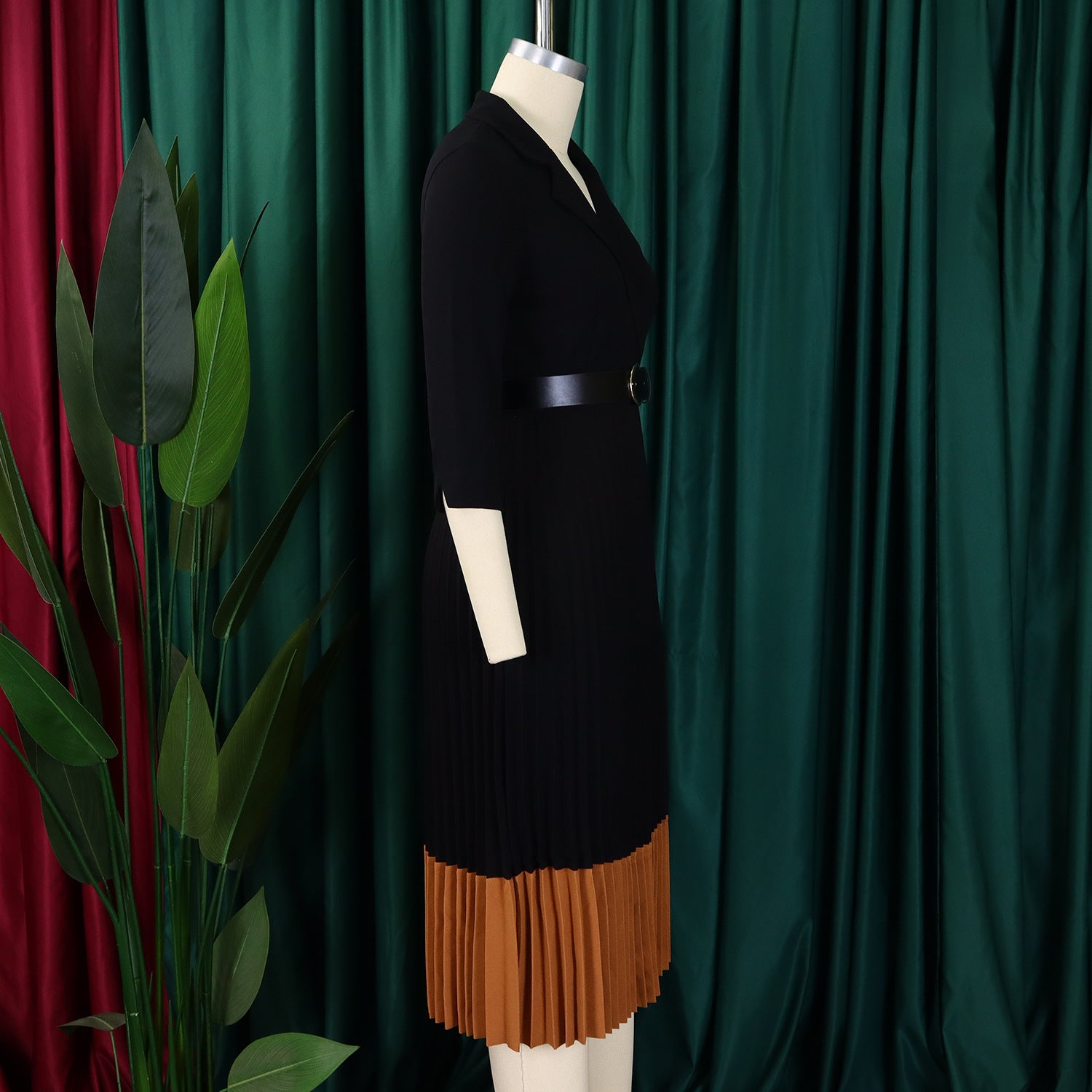 Fall Winter Fashion Women's Turndown Collar Fashion OL Elegant Pleated African Dress 11