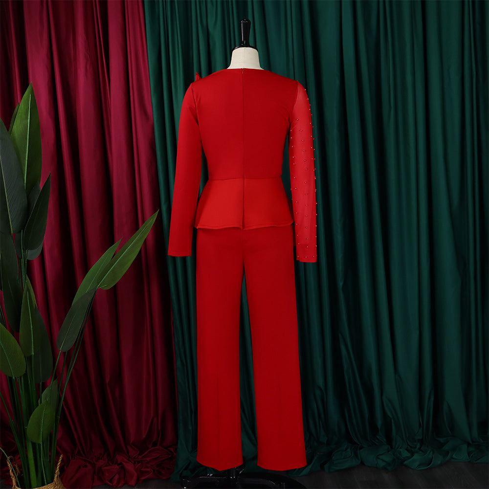 Long Sleeve Chic Mesh Patchwork Beading Slim Fit Formal Party Plus Size Jumpsuit 21