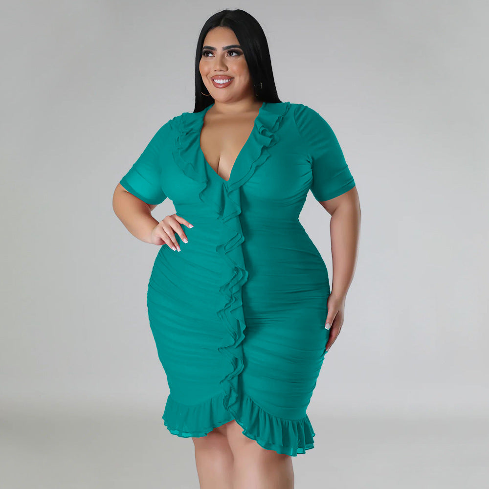 Plus Size Women'S Mesh Lining See-Through Double Layer Ruffle Sexy Dress 7