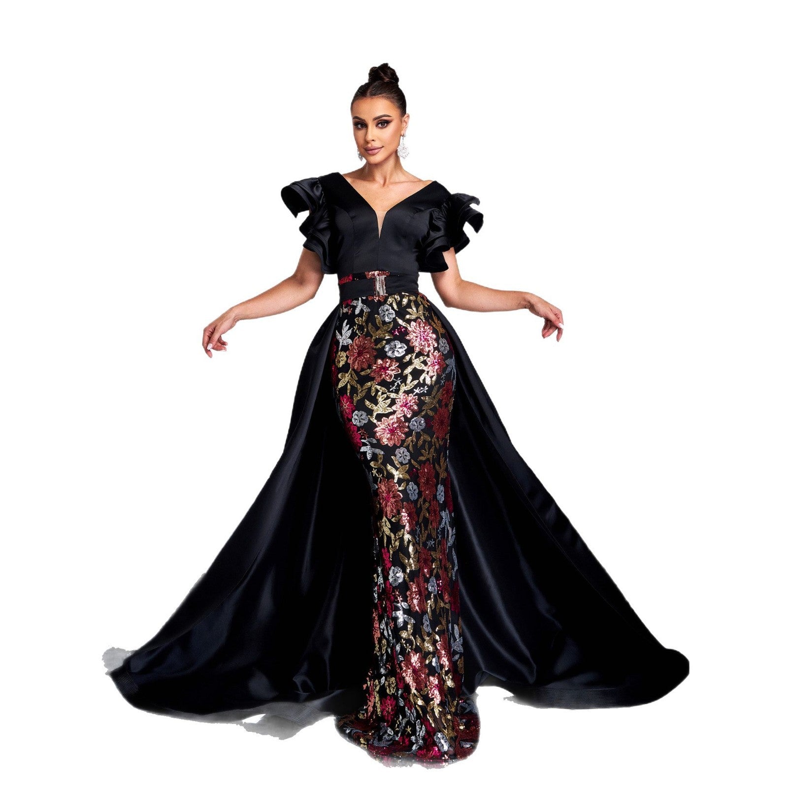 Women's Luxury Sleeveless V-Neck Slim Sequin Formal Fishtail Evening Dress 6