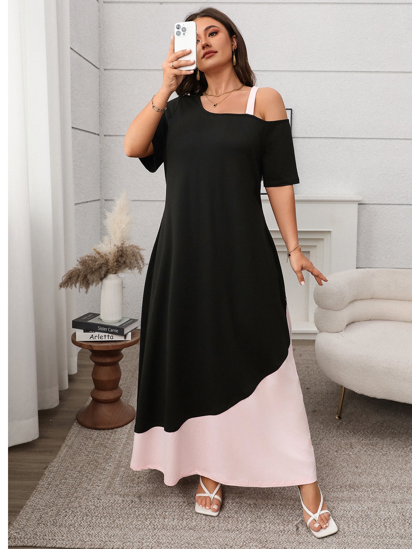 Women Spring and Summer Solid Patchwork Suspender Short Sleeve Dress 7