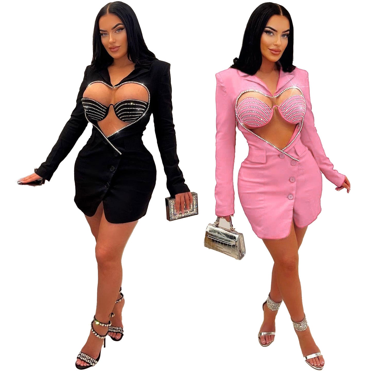 Sexy Solid Color Beaded Bra Blazer Dress Two-Piece Set 13