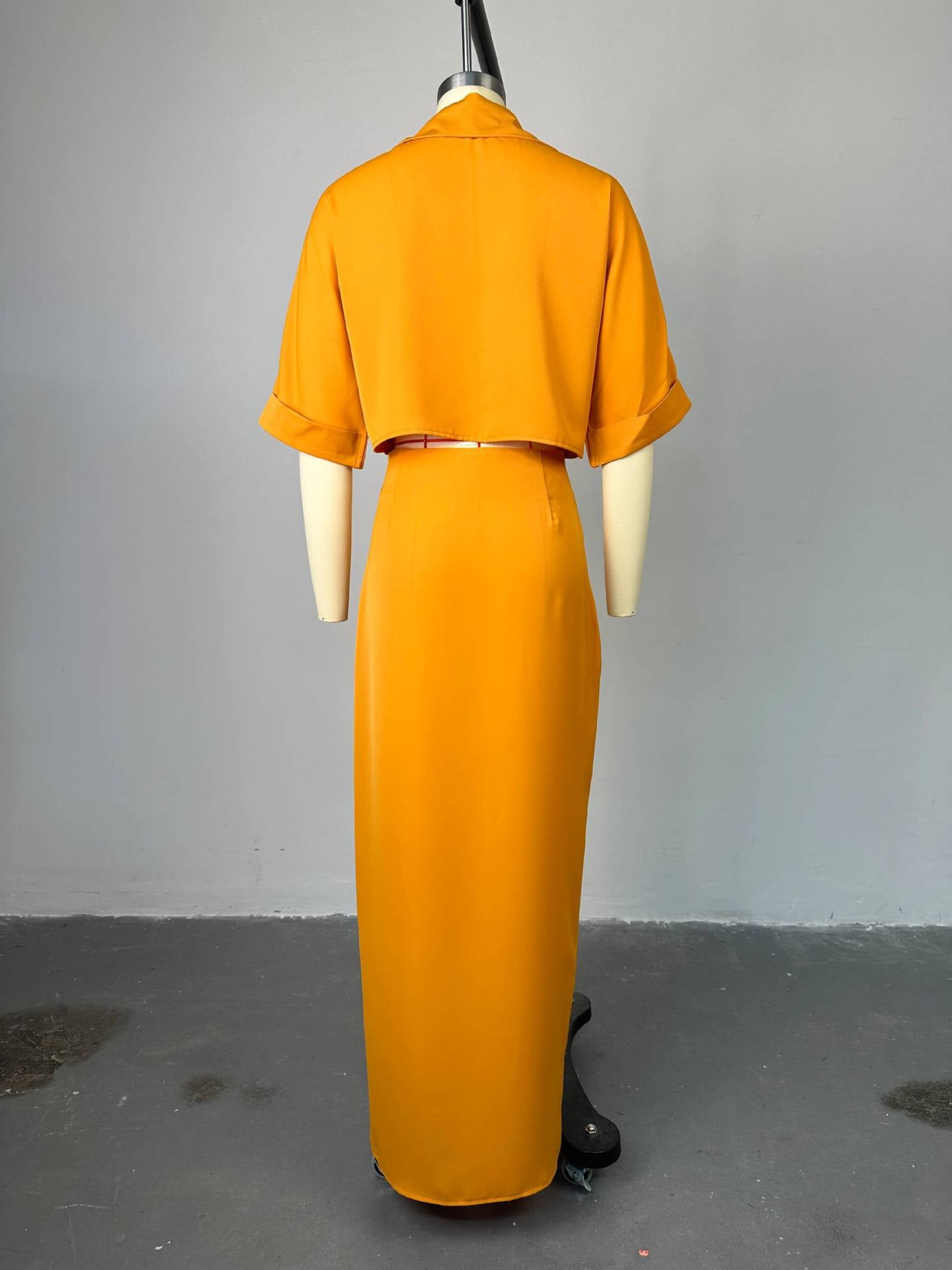 Women's Summer Turndown Collar Short Sleeve Shirt Top Slit Long Skirt Suit 11