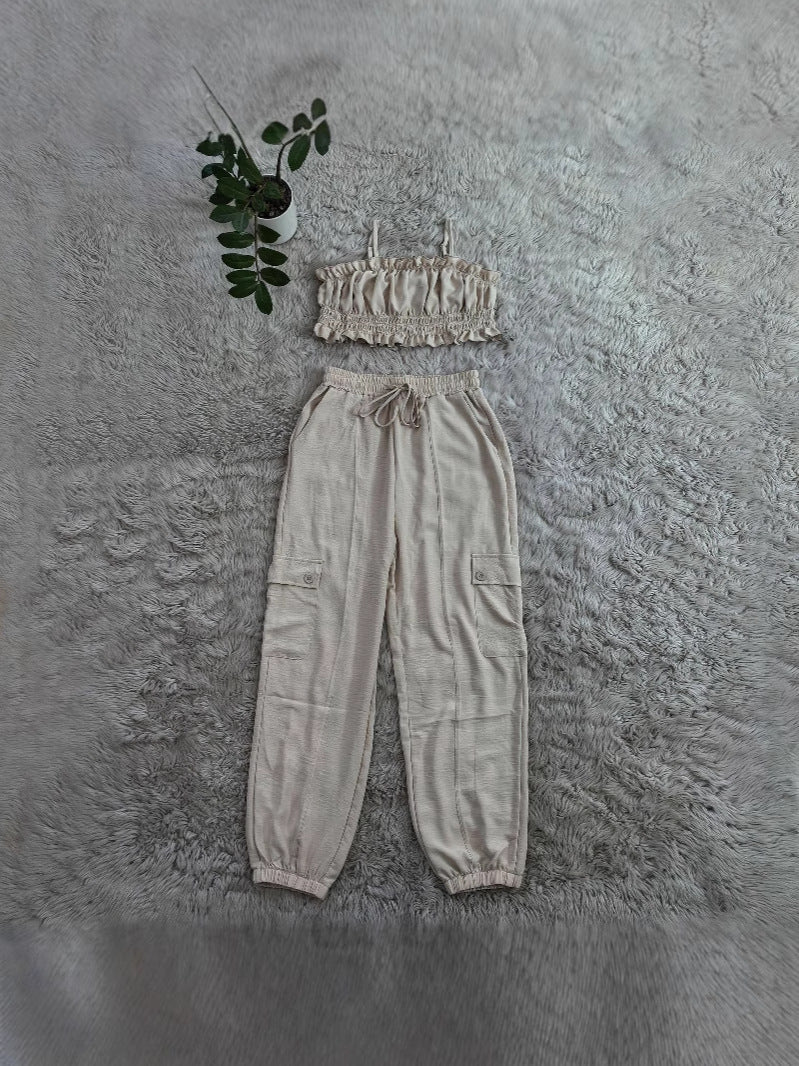 Women casual sexy strapless top and pants two-piece set 4