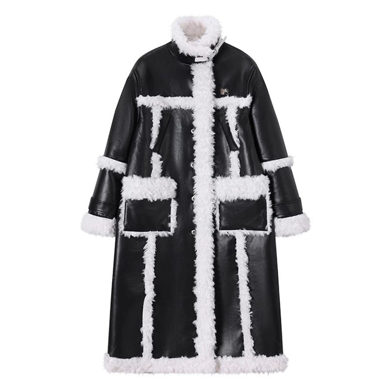 Fur Long Coat Street Lamb Wool Patchwork Winter Leather Coat Women's Trendy High-Quality Warm Jacket 6