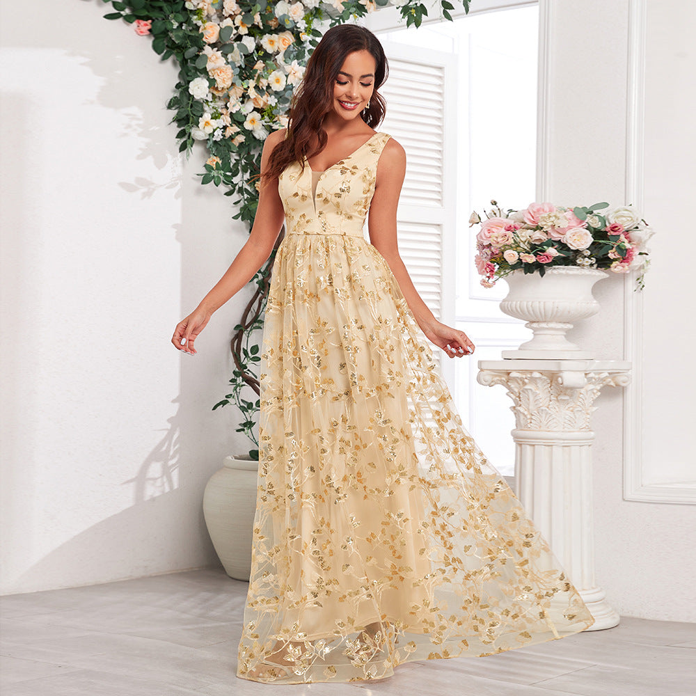 Women sleeveless double v-neck mesh print zipper dress 15