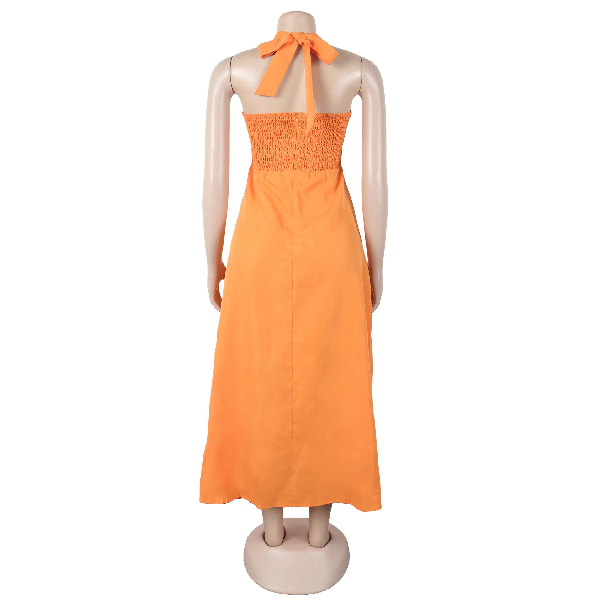 Women Elegant Career Solid Knot Halter Neck Lace-Up Dress 8