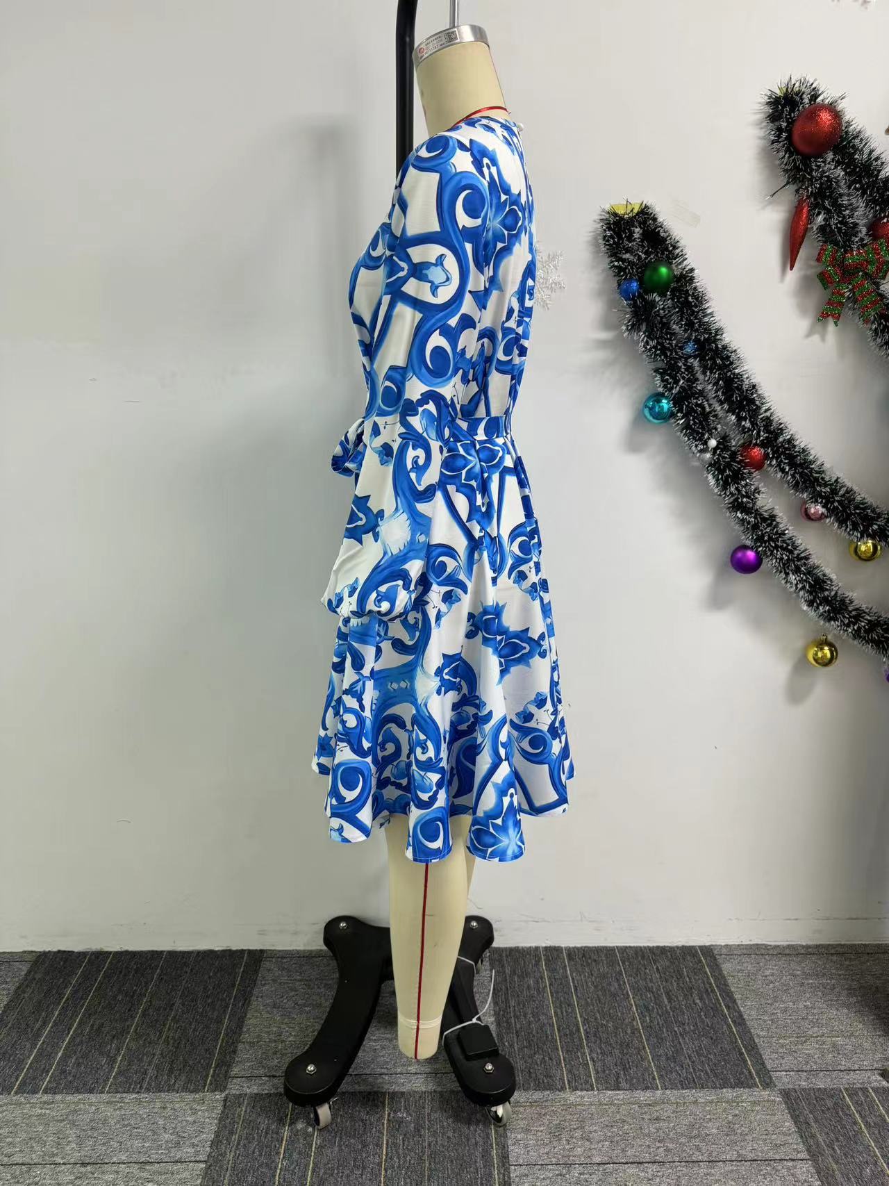 Women sexy print Lace-Up Loose Dress 8