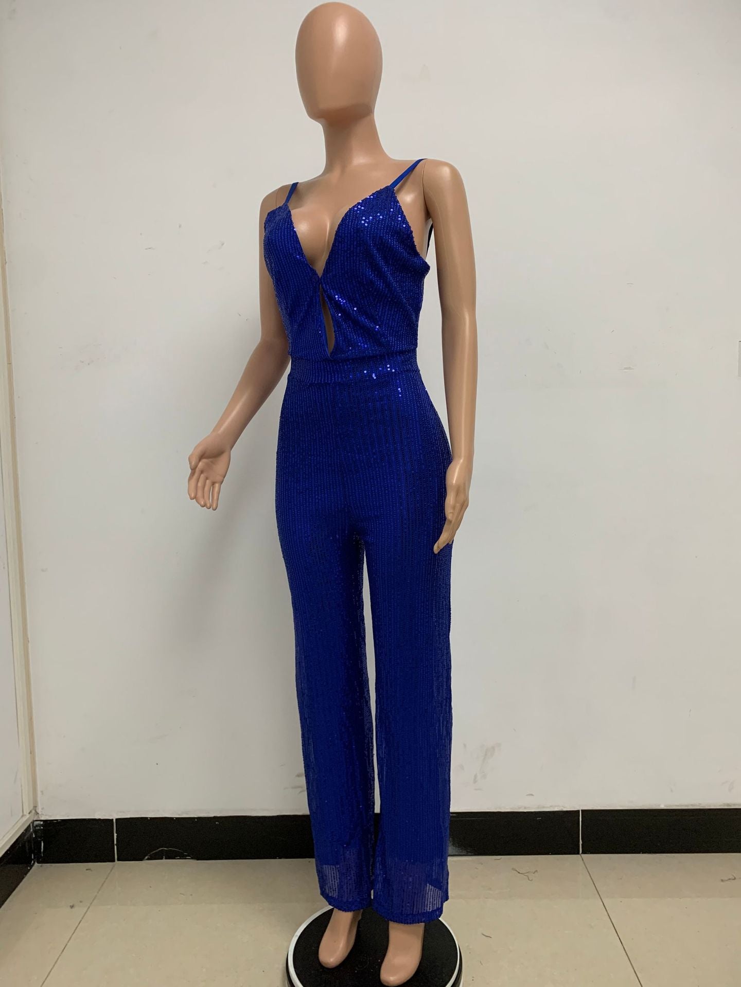 Deep V Neck Low Back Sleeveless Chic Sequined Straps Elegant Women's Party Jumpsuit 120